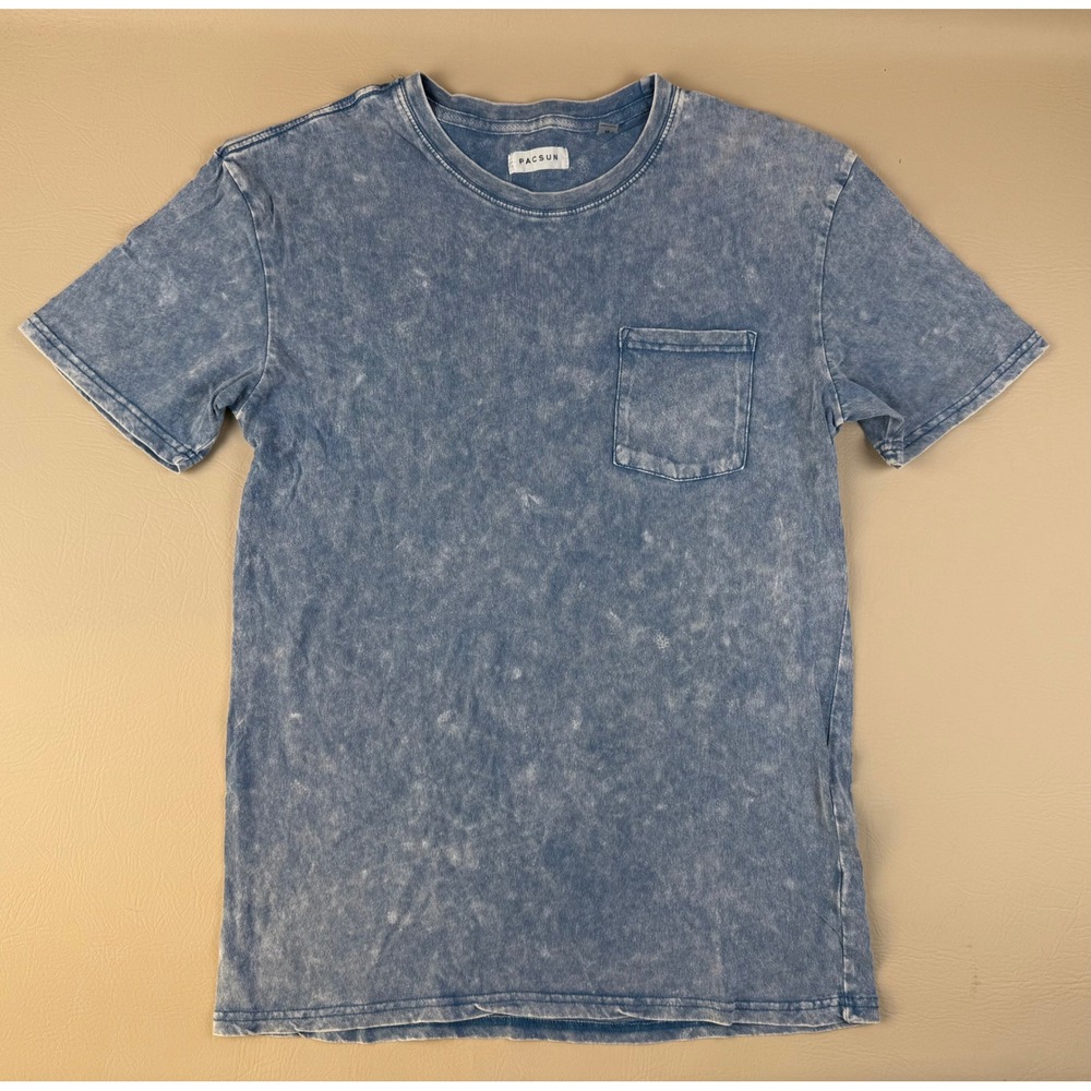 Acid Wash Streetwear Pocket Tee Blue Faded Size M PacSun
